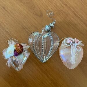 (3) Glass Heart Ornaments